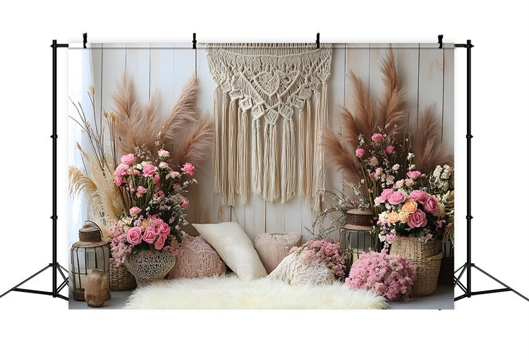 Pink Roses Boho Chic Backdrop UK RR8-415 – Dbackdropcouk