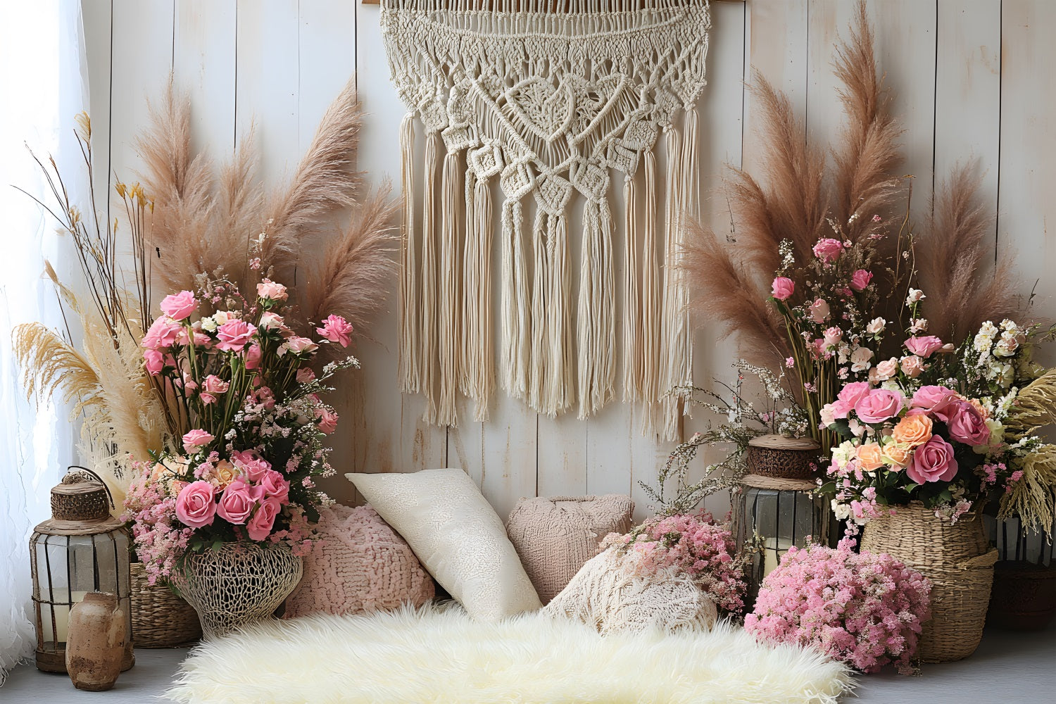 Pink Roses Boho Chic Backdrop UK RR8-415