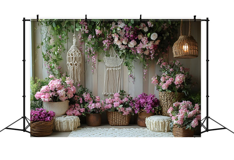 Floral Macrame Boho Garden Backdrop UK RR8-419