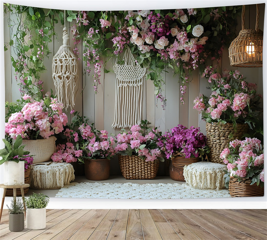 Floral Macrame Boho Garden Backdrop UK RR8-419