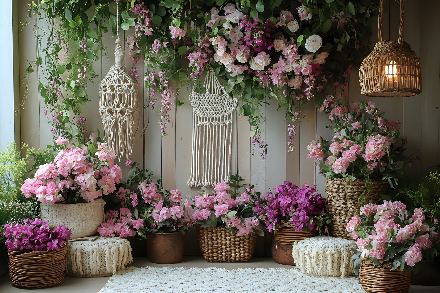 Floral Macrame Boho Garden Backdrop UK RR8-419