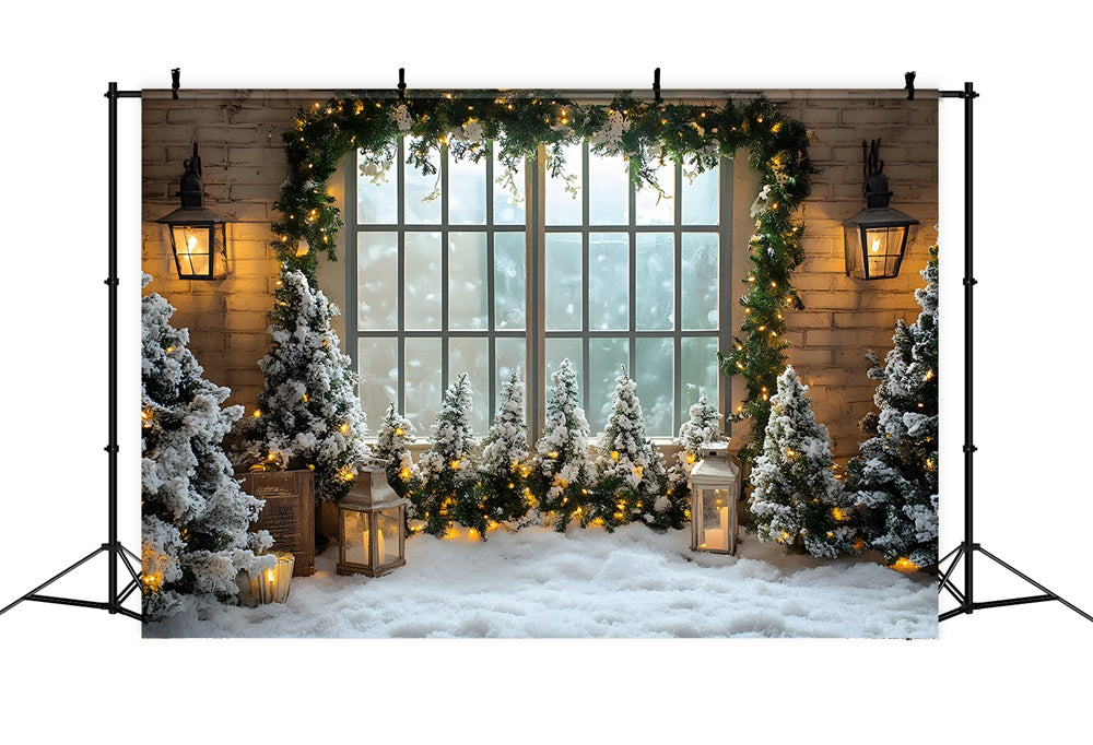 Christmas Trees Window Snow Floor Backdrop UK RR8-42