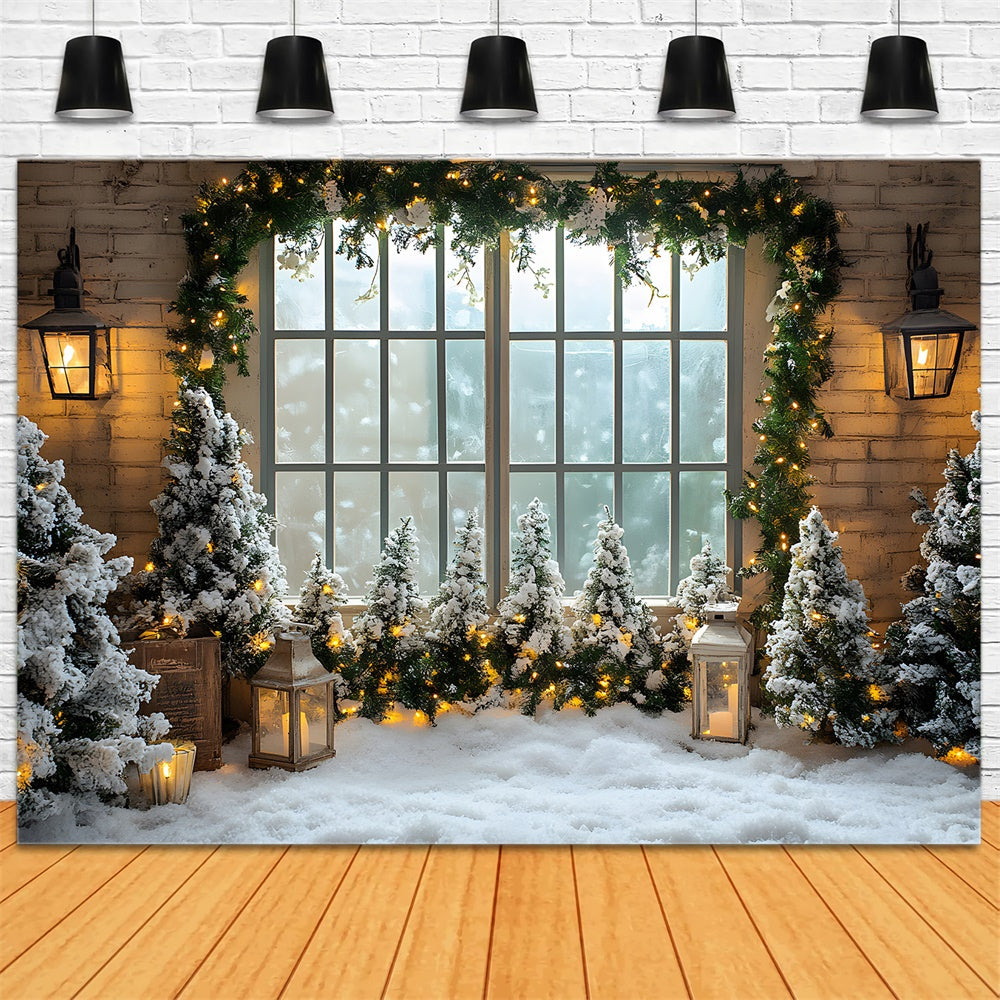 Christmas Trees Window Snow Floor Backdrop UK RR8-42