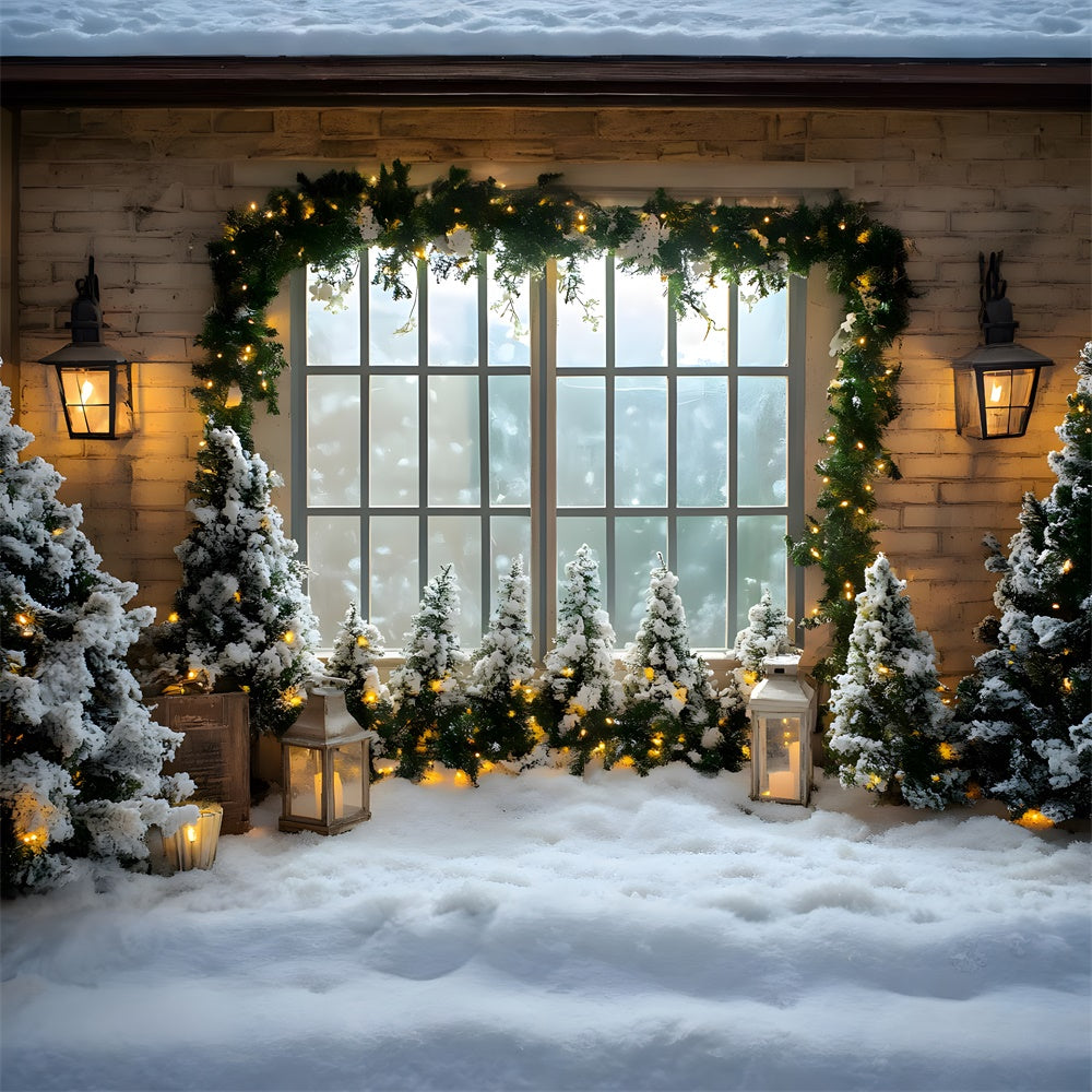 Christmas Trees Window Snow Floor Backdrop UK RR8-42