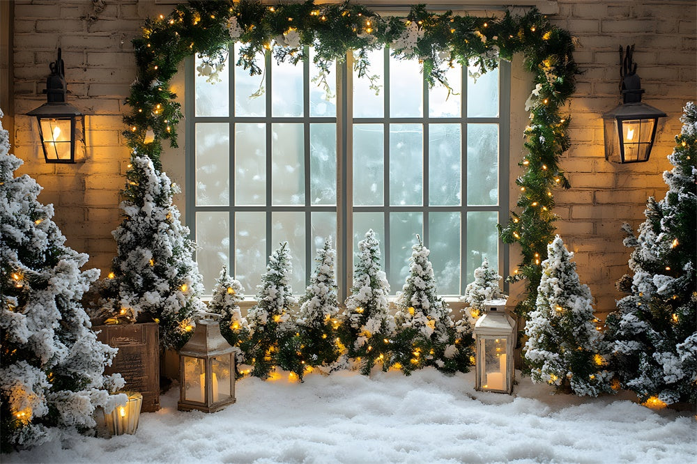 Christmas Trees Window Snow Floor Backdrop UK RR8-42