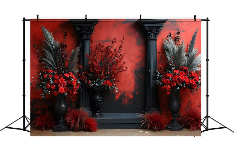 Gothic Red Rose Black Column Boho Backdrop UK RR8-420