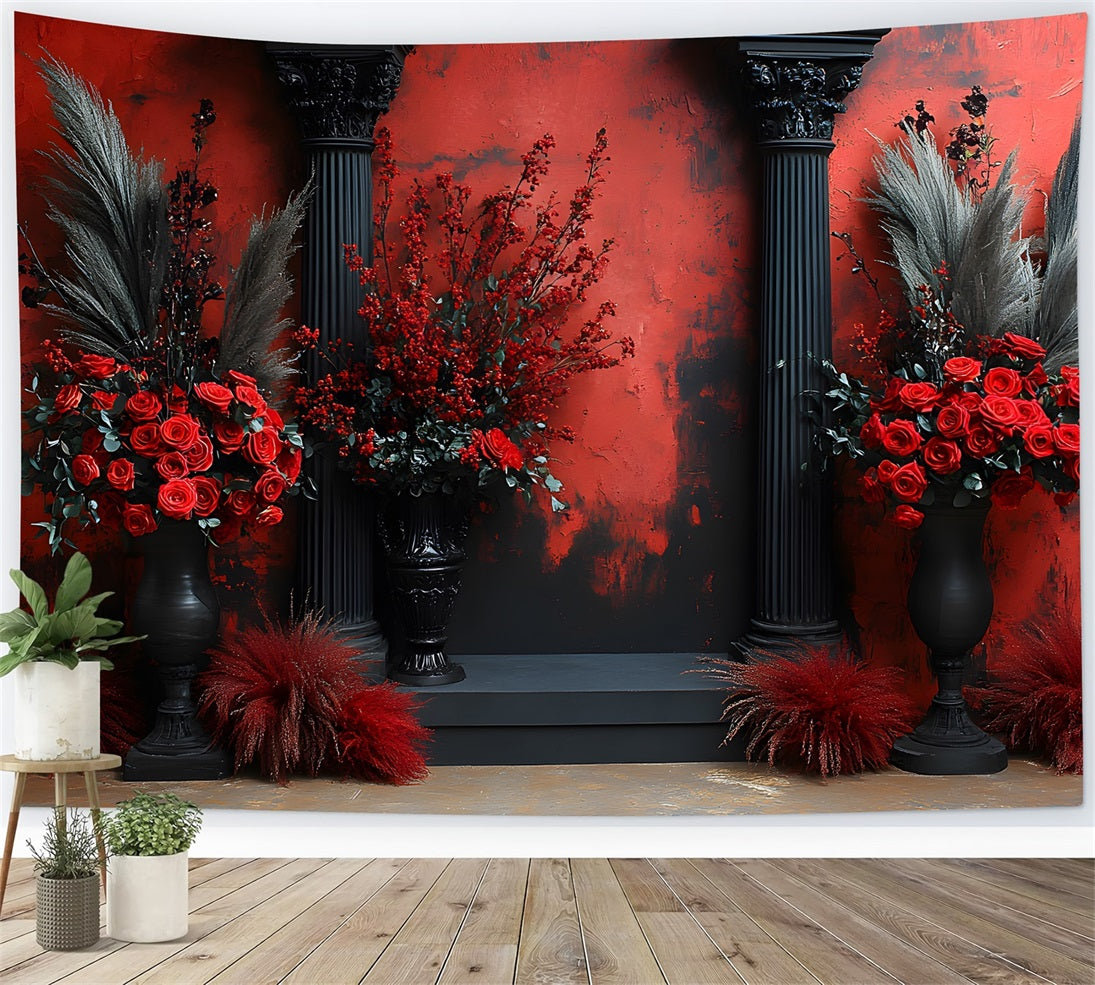 Gothic Red Rose Black Column Boho Backdrop UK RR8-420