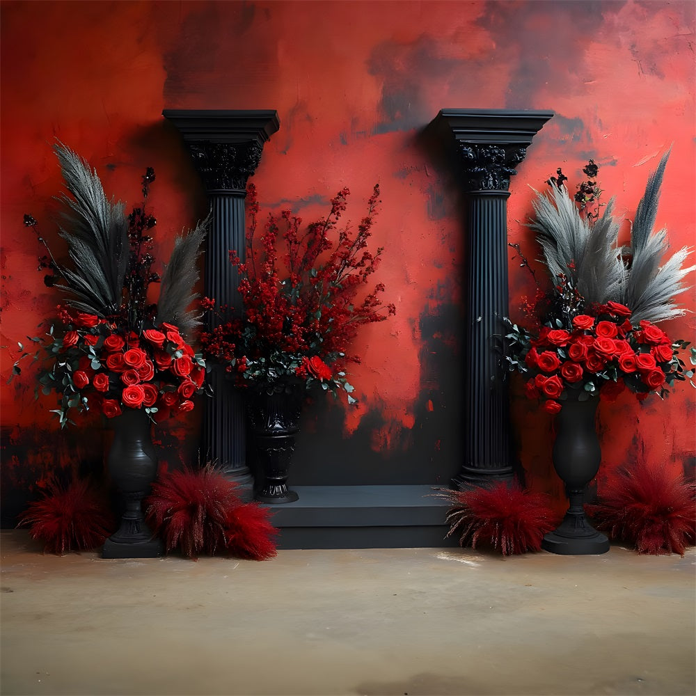 Gothic Red Rose Black Column Boho Backdrop UK RR8-420