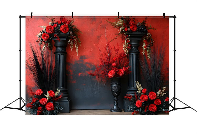 Dramatic Red Black Boho Floral Backdrop UK RR8-421