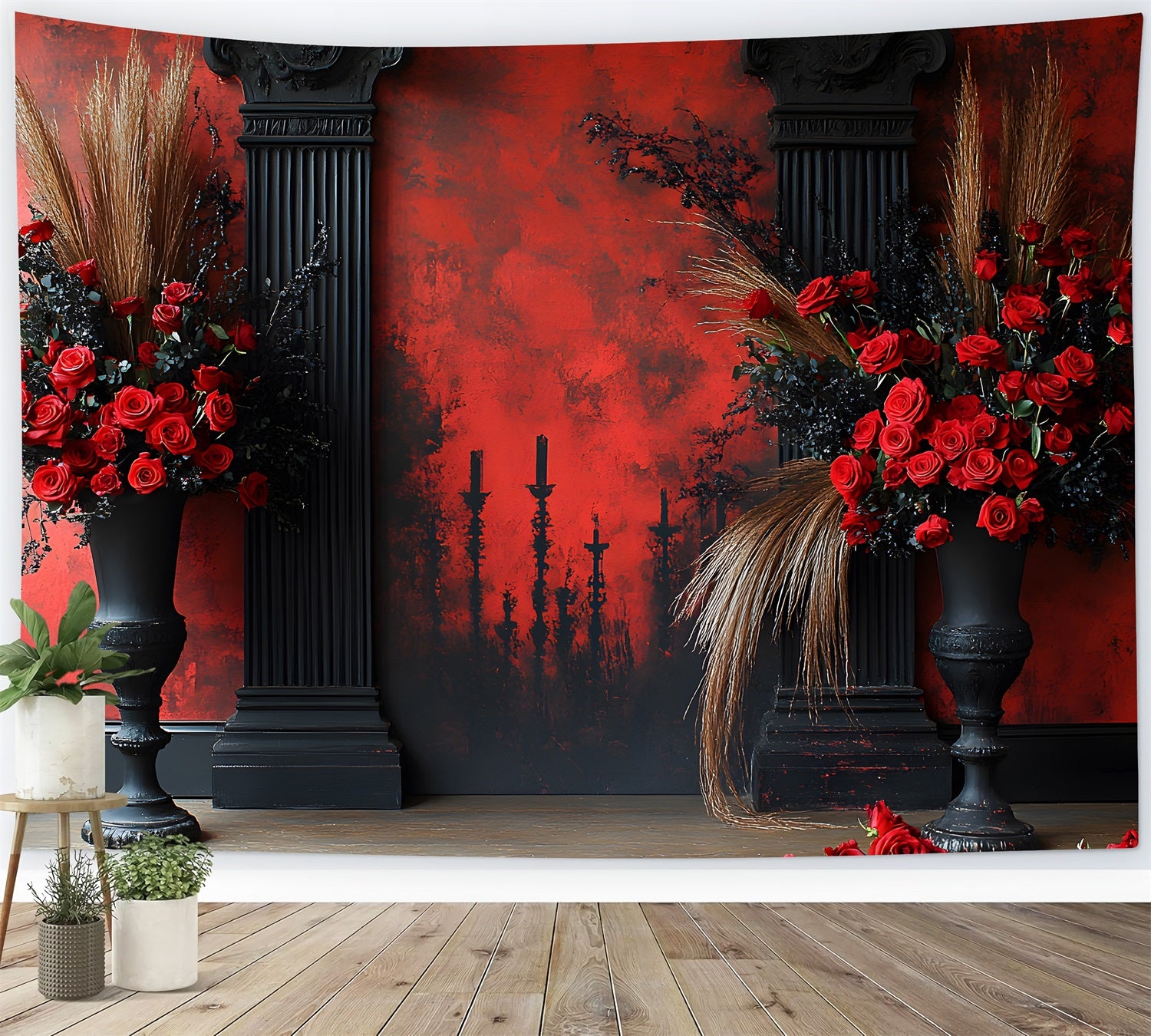 Gothic Red Rose Boho Candle Backdrop UK RR8-422