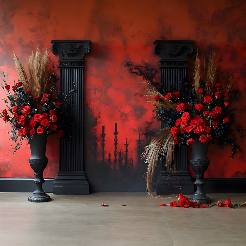 Gothic Red Rose Boho Candle Backdrop UK RR8-422