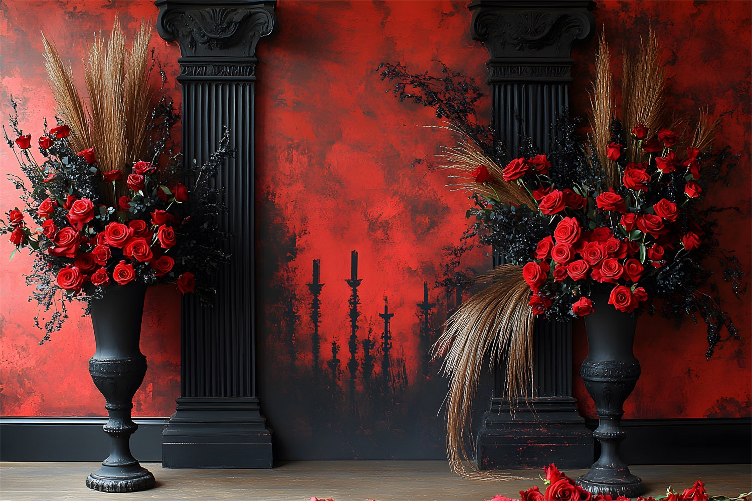 Gothic Red Rose Boho Candle Backdrop UK RR8-422