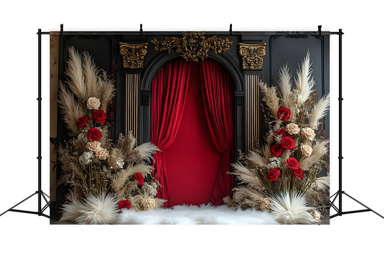 Luxurious Red Velvet Boho Curtain Backdrop UK RR8-423