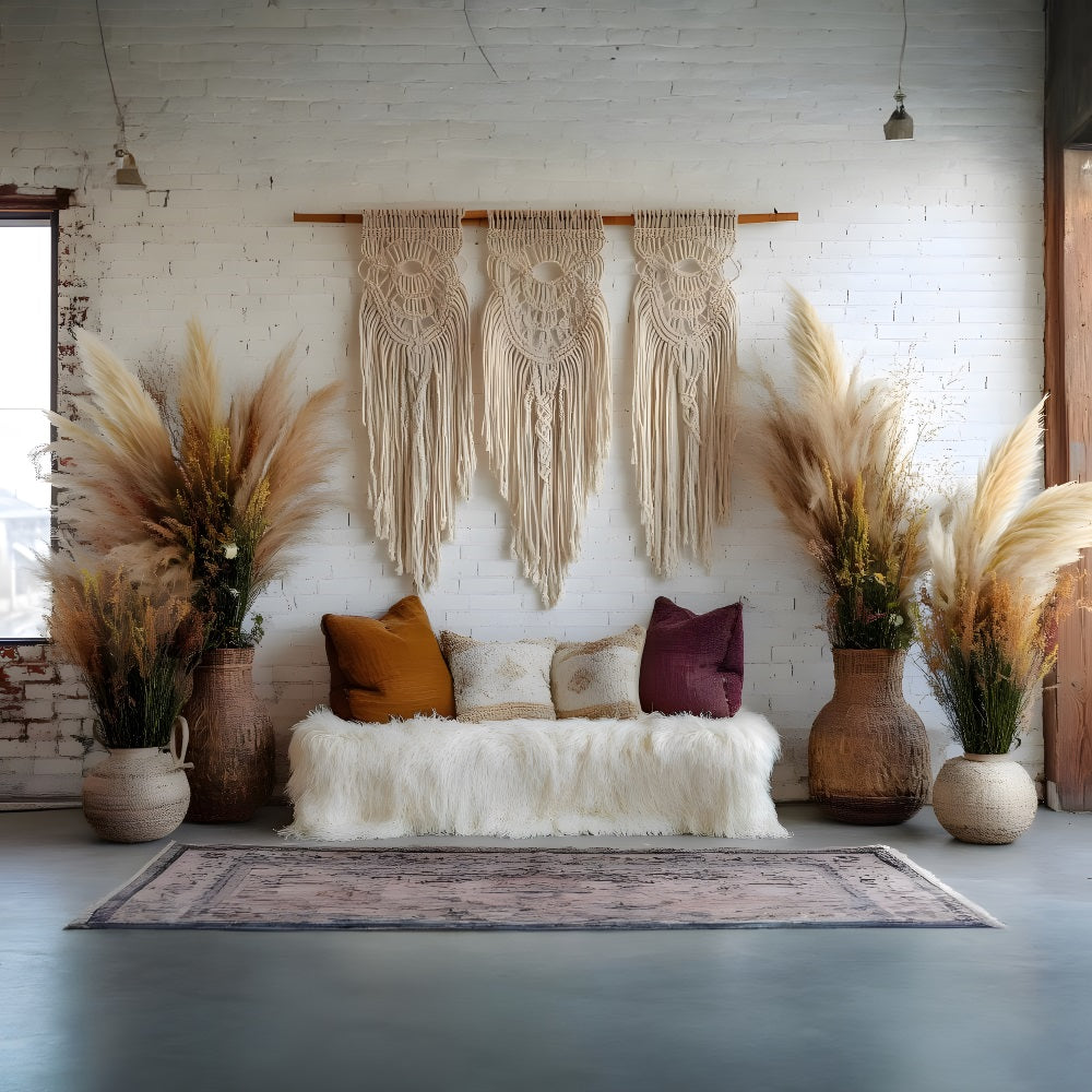 Rustic Macrame Boho Lounge Backdrop UK RR8-425