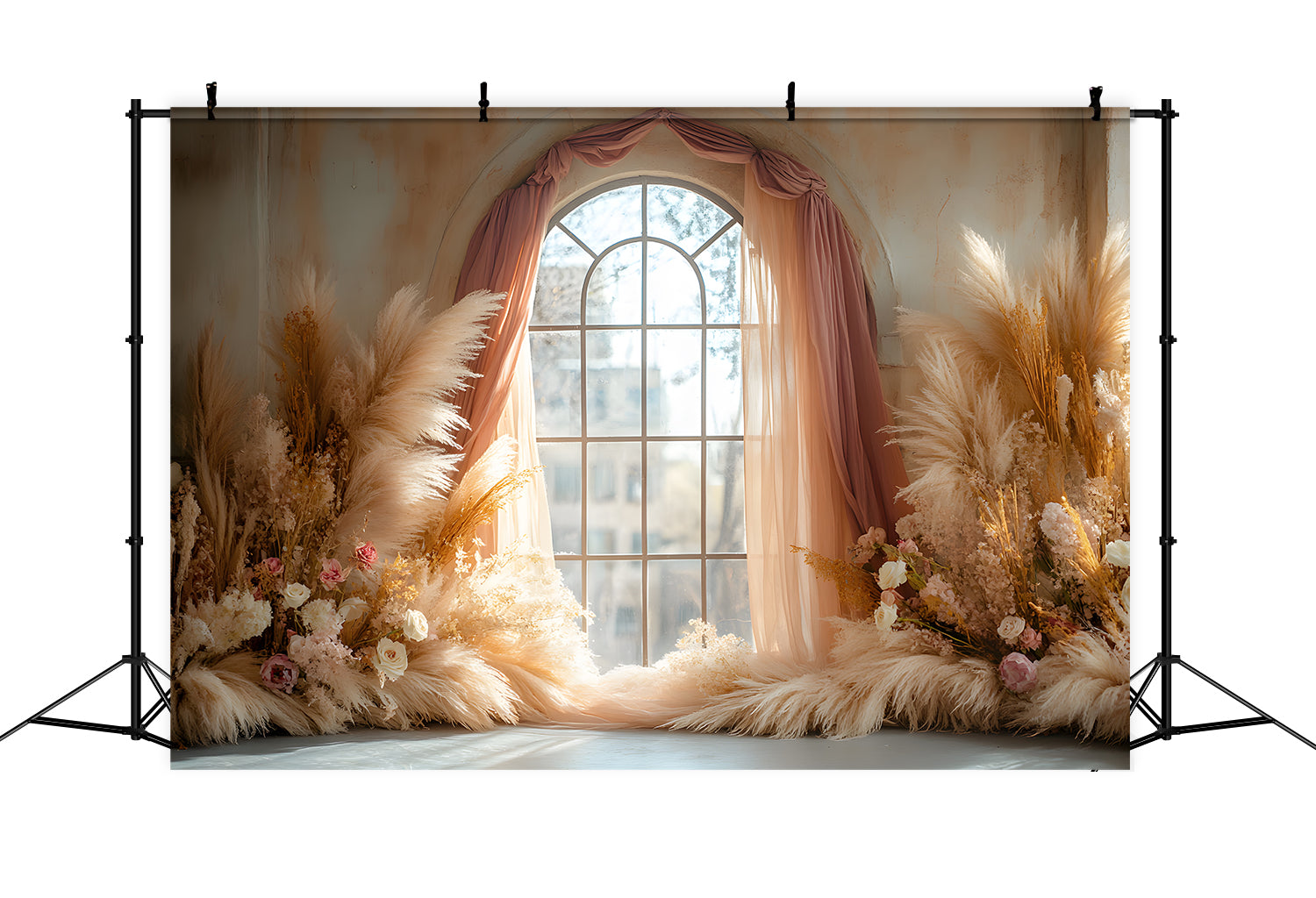 Soft Pampas Boho Window Arch Backdrop UK RR8-426