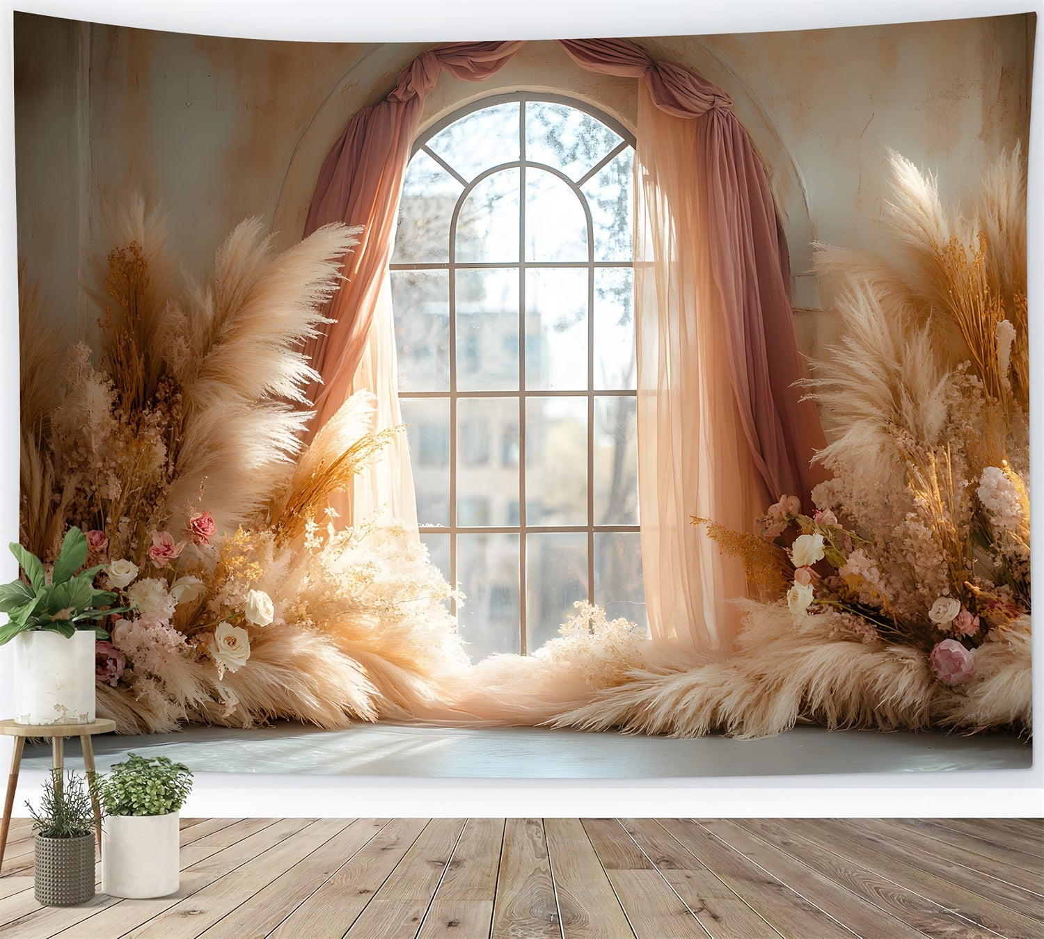 Soft Pampas Boho Window Arch Backdrop UK RR8-426