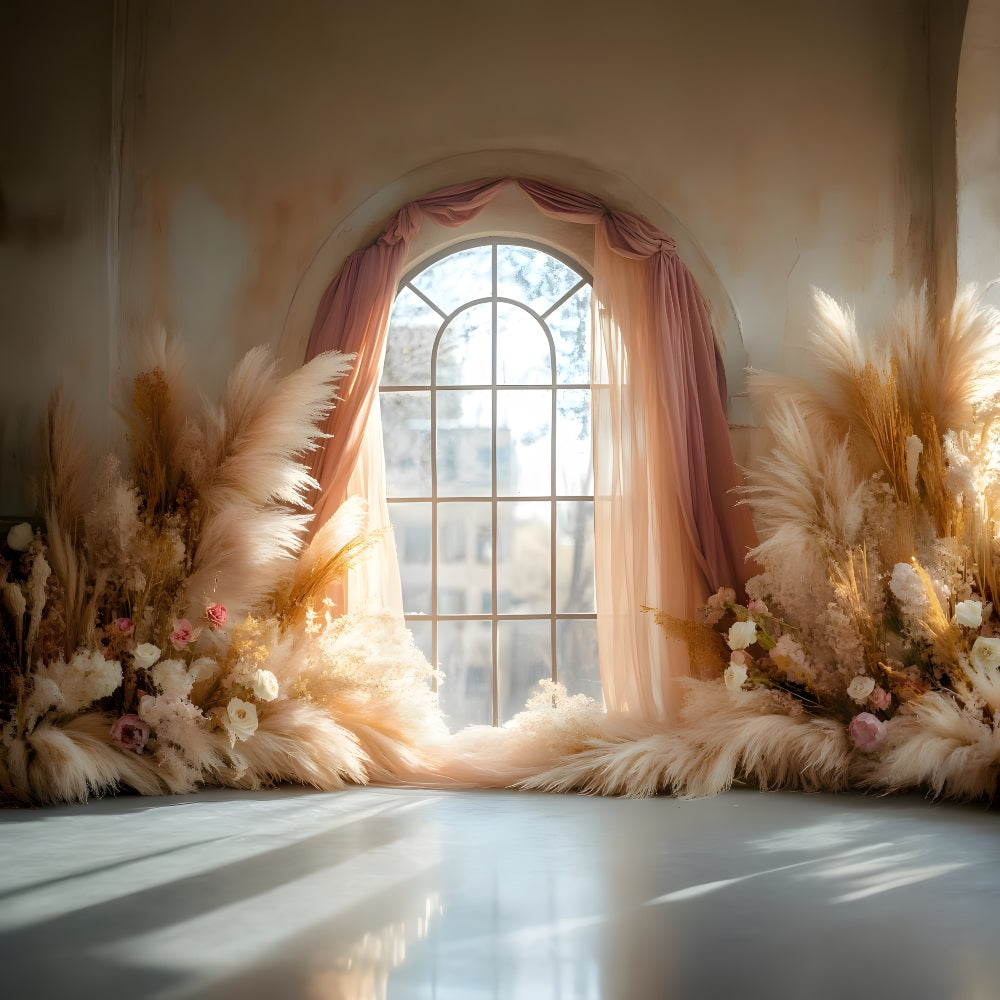 Soft Pampas Boho Window Arch Backdrop UK RR8-426