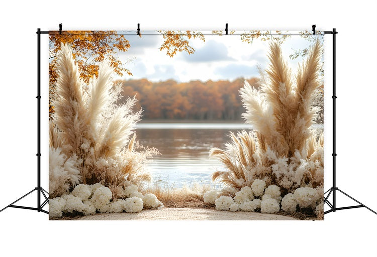 Serene Lakeside Boho Pampas Backdrop UK RR8-427