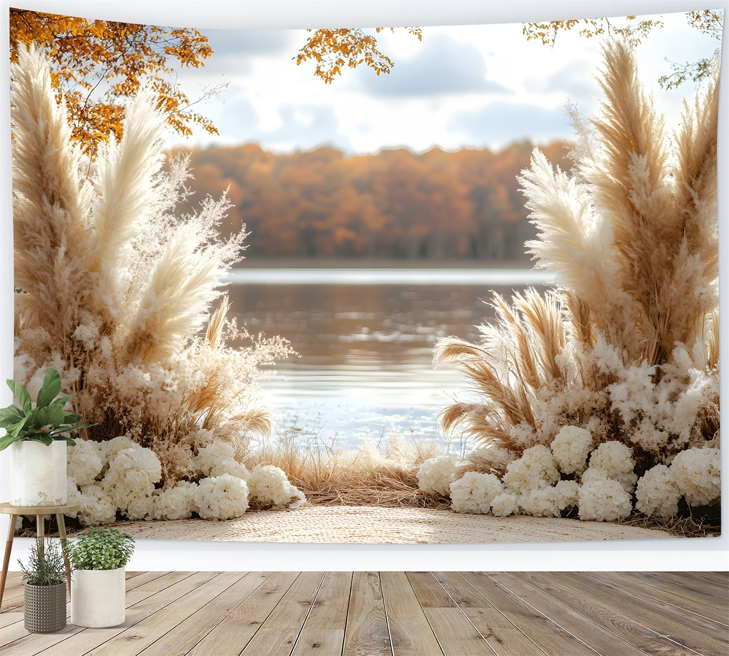 Serene Lakeside Boho Pampas Backdrop UK RR8-427