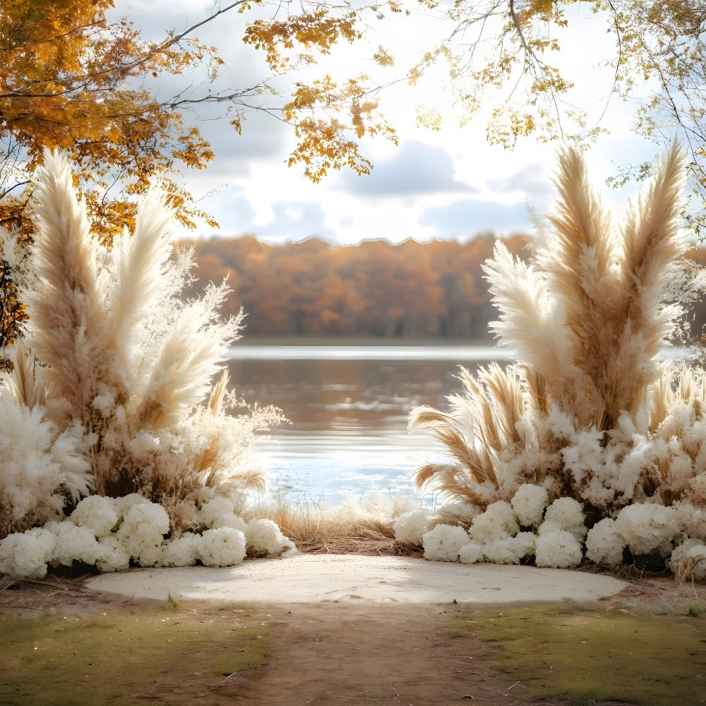 Serene Lakeside Boho Pampas Backdrop UK RR8-427