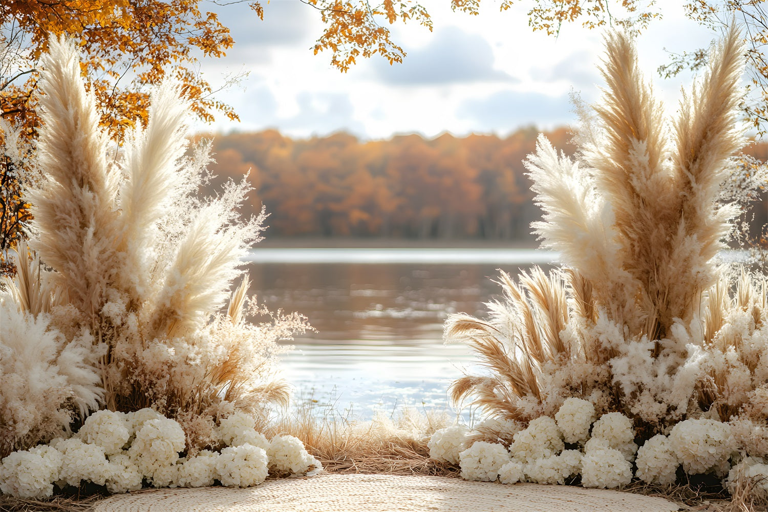 Serene Lakeside Boho Pampas Backdrop UK RR8-427