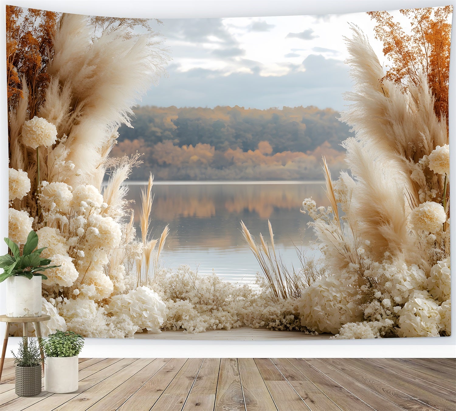 Autumn Lake Boho Pampas Backdrop UK RR8-428