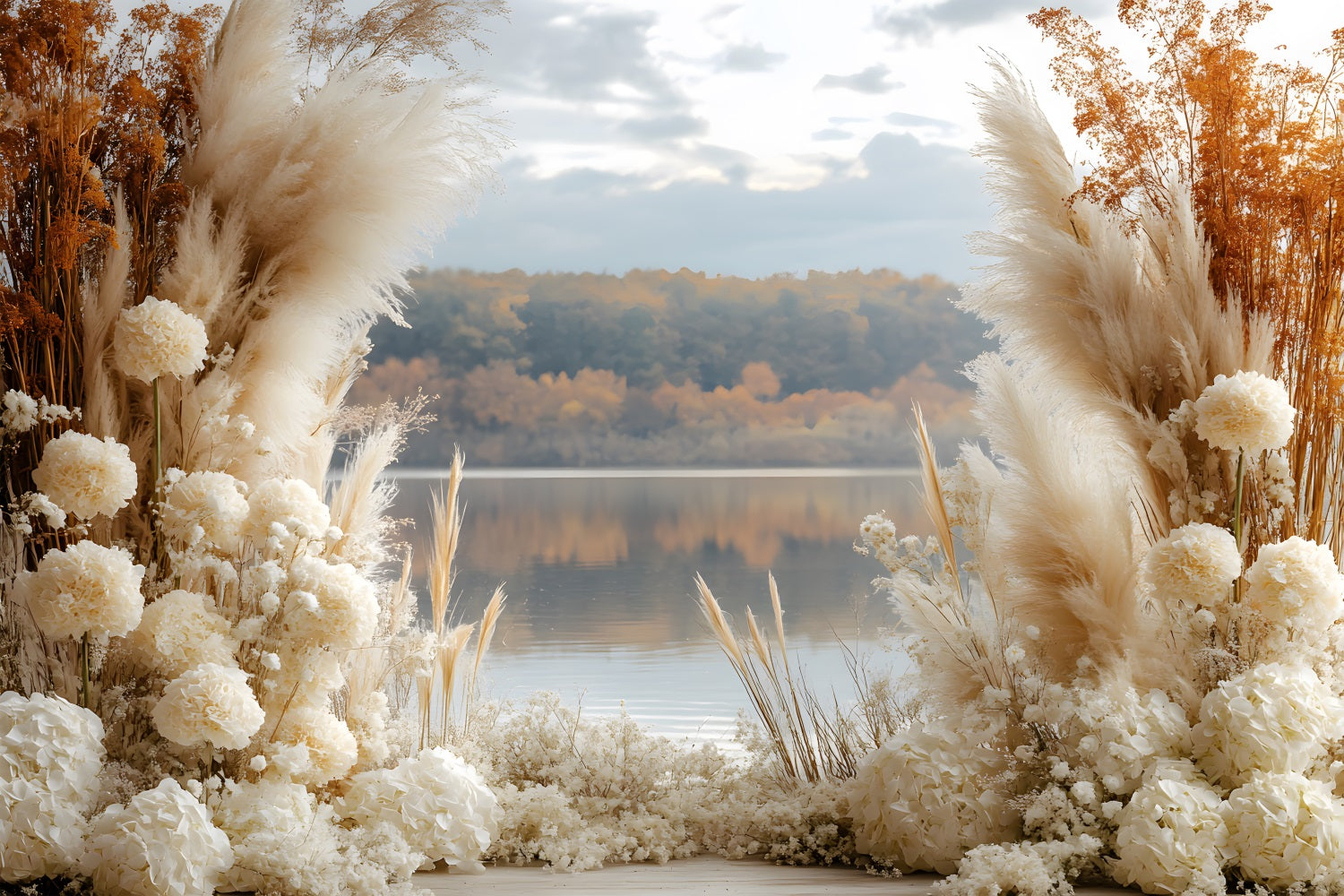 Autumn Lake Boho Pampas Backdrop UK RR8-428