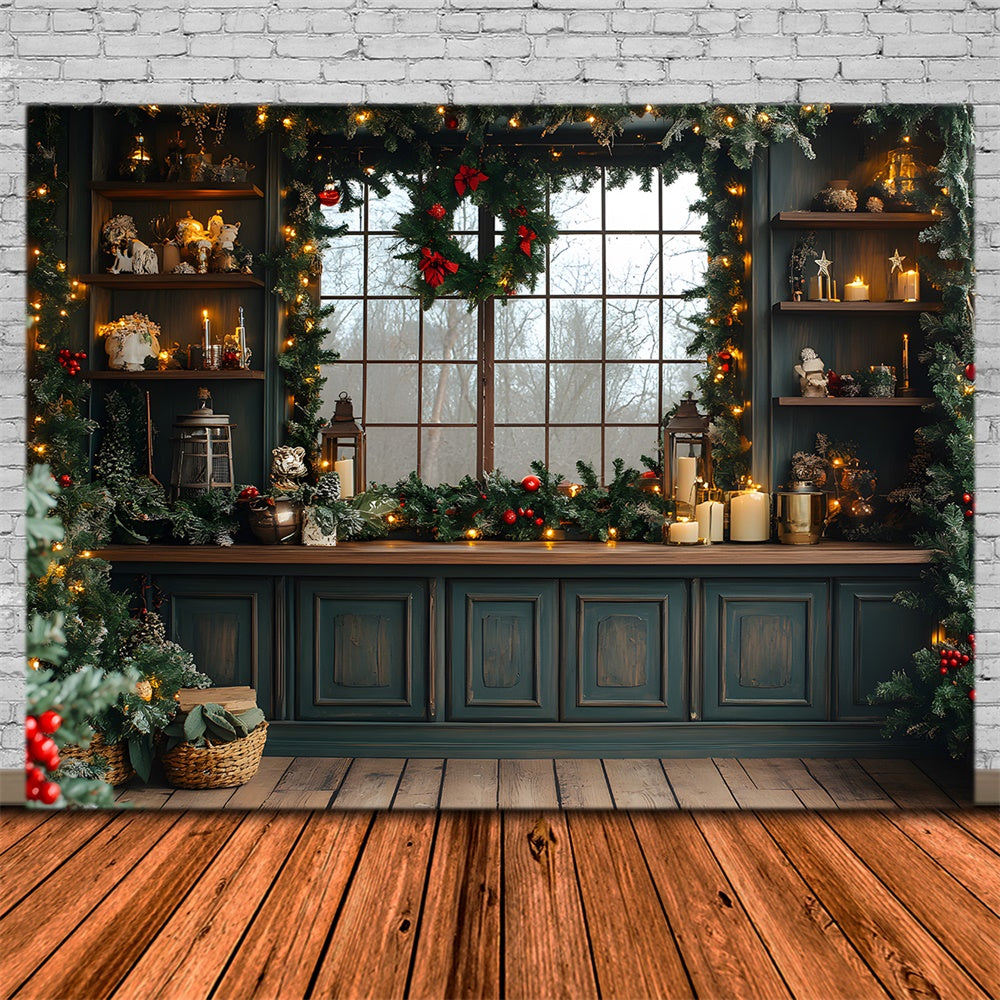 Christmas Kitchen Wreath Lights Backdrop UK RR8-43