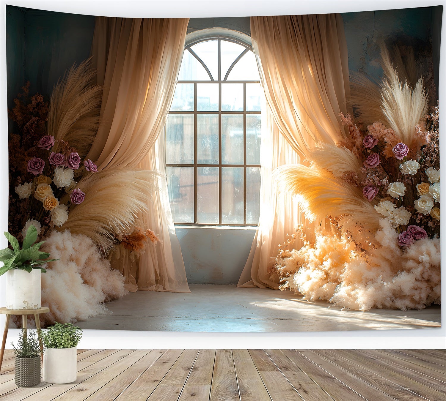 Ethereal Pampas Blooming Florals Backdrop UK RR8-438