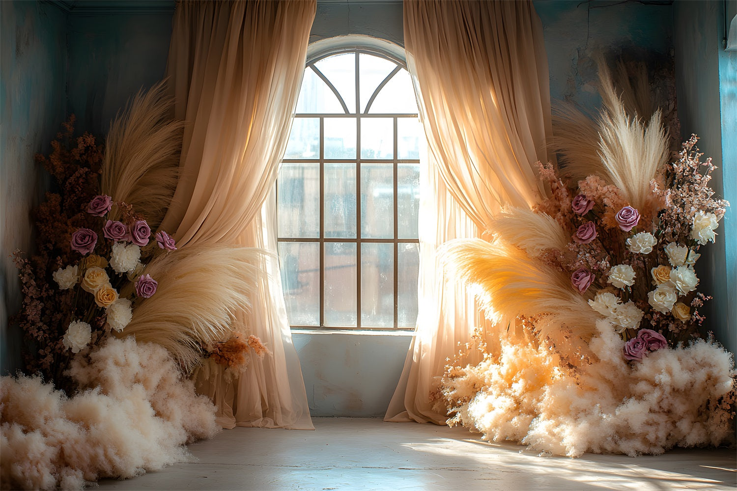 Ethereal Pampas Blooming Florals Backdrop UK RR8-438