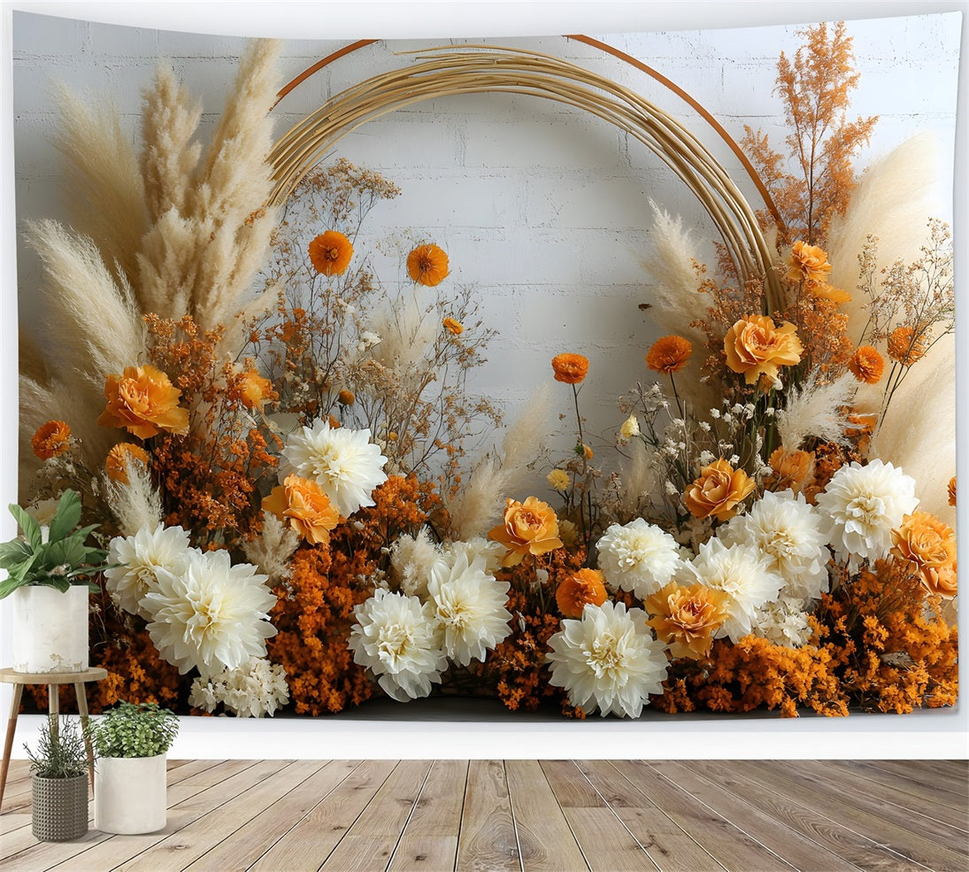 Bohemian Pampas Roses Wedding Backdrop UK RR8-443