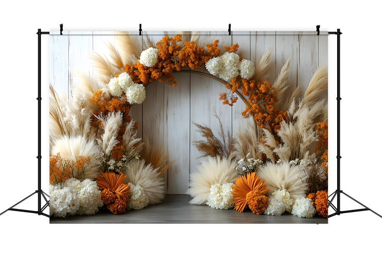 Boho Natural Chic Floral Pampas Backdrop UK RR8-444