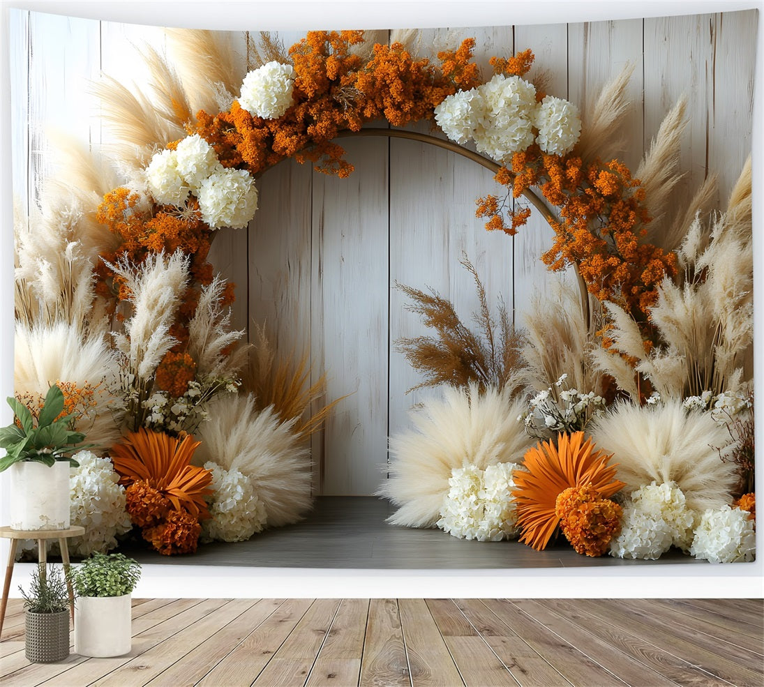 Boho Natural Chic Floral Pampas Backdrop UK RR8-444