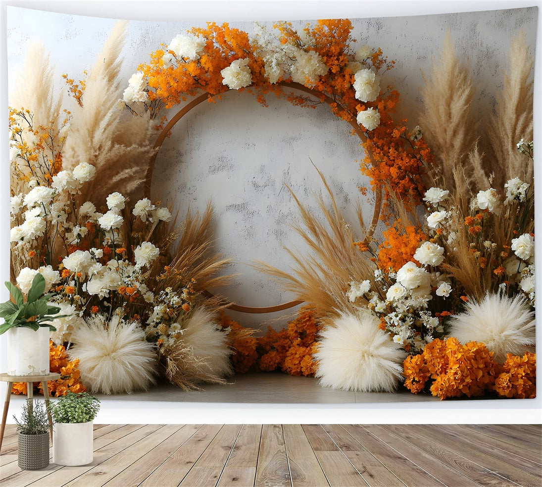 Rustic Bohemian Pampas Floral Backdrop UK RR8-445