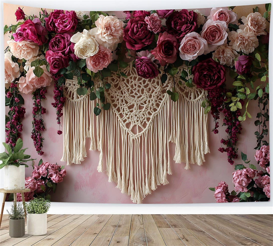 Deep Burgundy Macrame Boho Floral Backdrop UK RR8-449