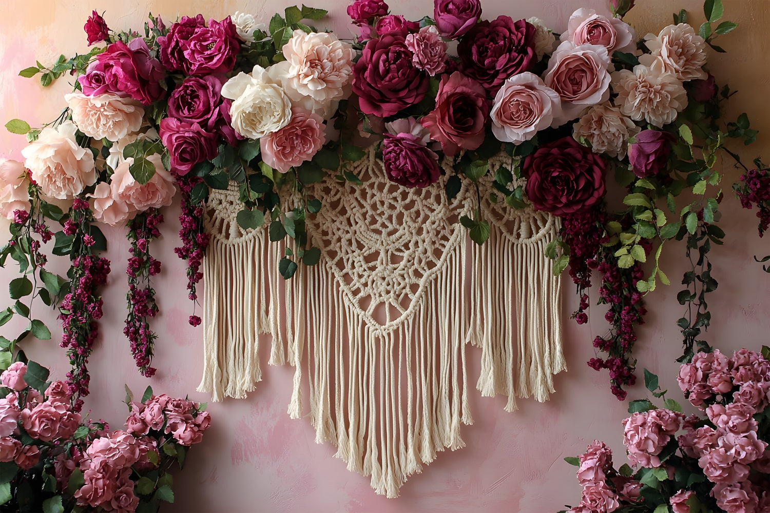 Deep Burgundy Macrame Boho Floral Backdrop UK RR8-449