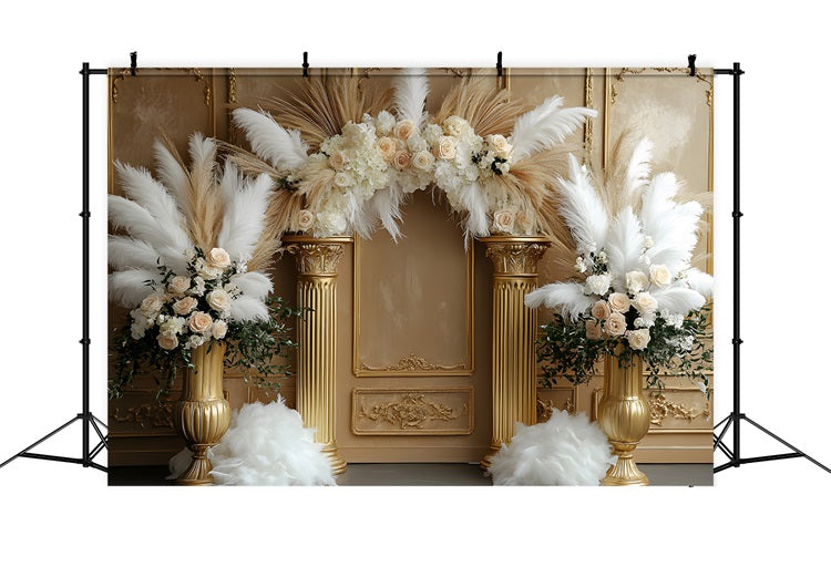 Rustic Elegance Boho Floral Arch Backdrop UK RR8-453