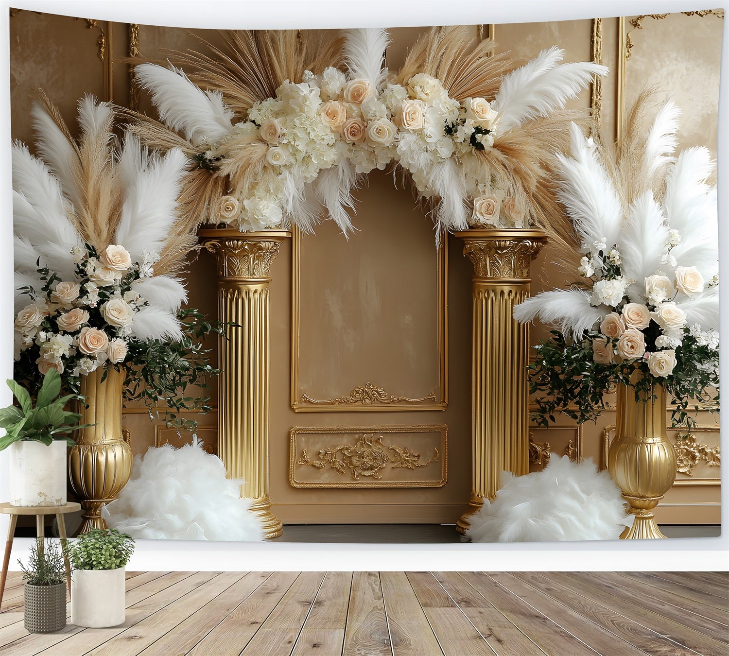 Rustic Elegance Boho Floral Arch Backdrop UK RR8-453