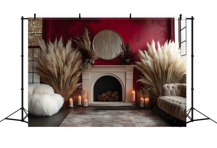 Luxe Boho Fireplace Pampas Backdrop UK RR8-454