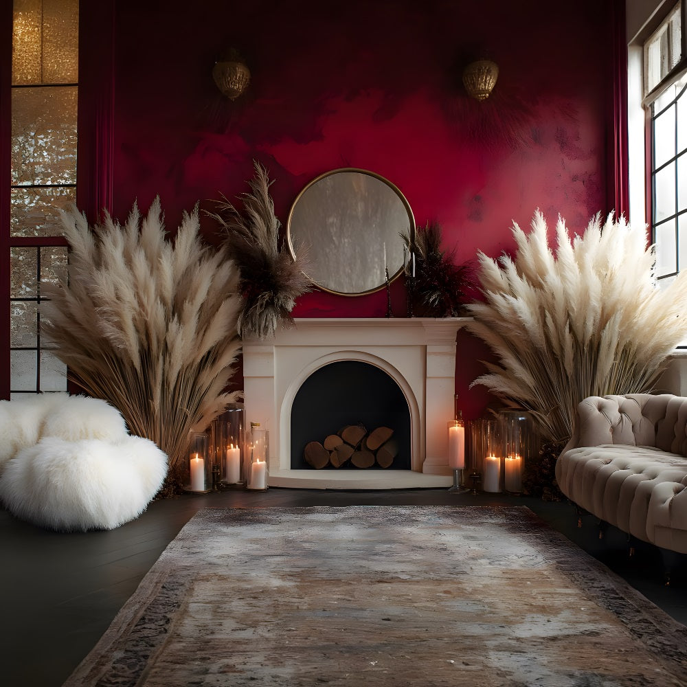 Luxe Boho Fireplace Pampas Backdrop UK RR8-454