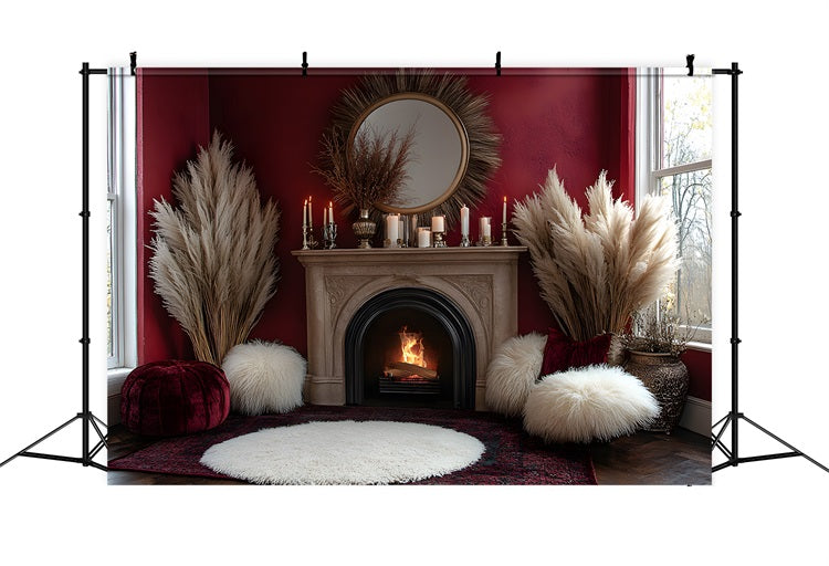 Cozy Boho Pampas Fireplace Backdrop UK RR8-455