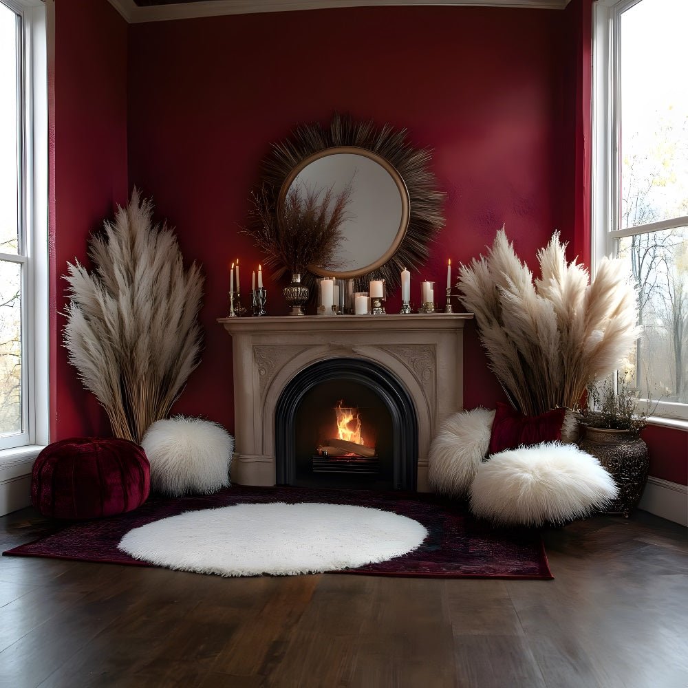 Cozy Boho Pampas Fireplace Backdrop UK RR8-455