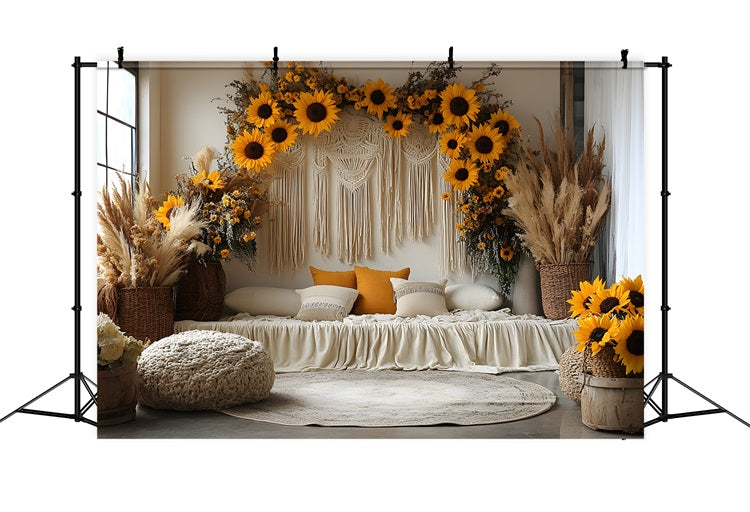 Sunflower Macrame Boho Lounge Backdrop UK RR8-456