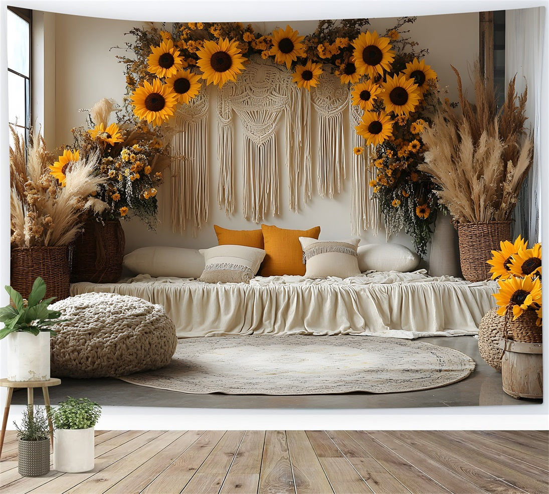 Sunflower Macrame Boho Lounge Backdrop UK RR8-456