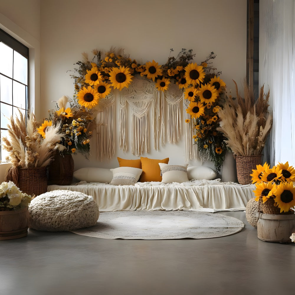 Sunflower Macrame Boho Lounge Backdrop UK RR8-456