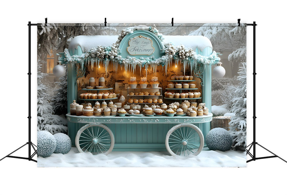 Christmas Ice Cream Cart Snow Backdrop UK RR8-46