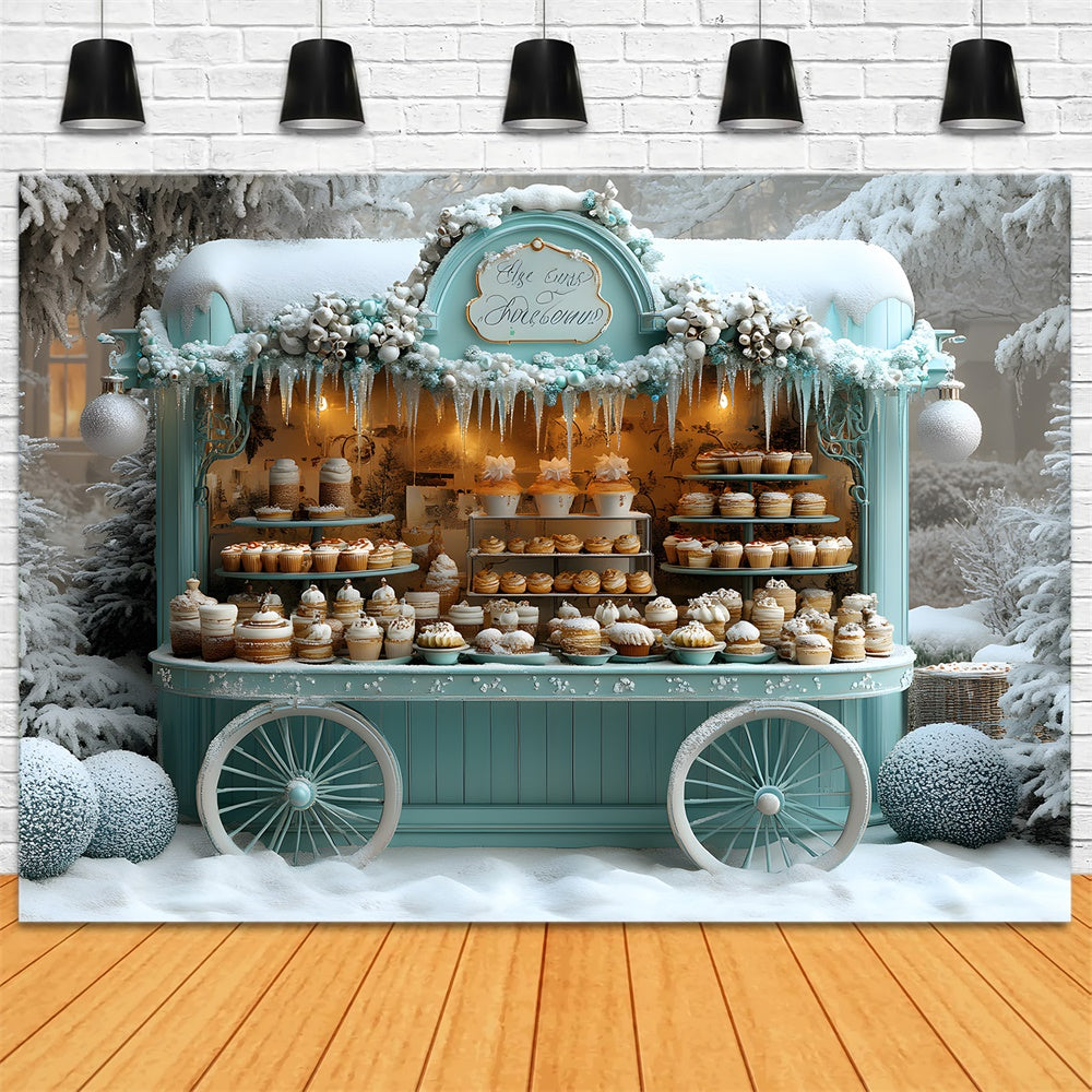 Christmas Ice Cream Cart Snow Backdrop UK RR8-46