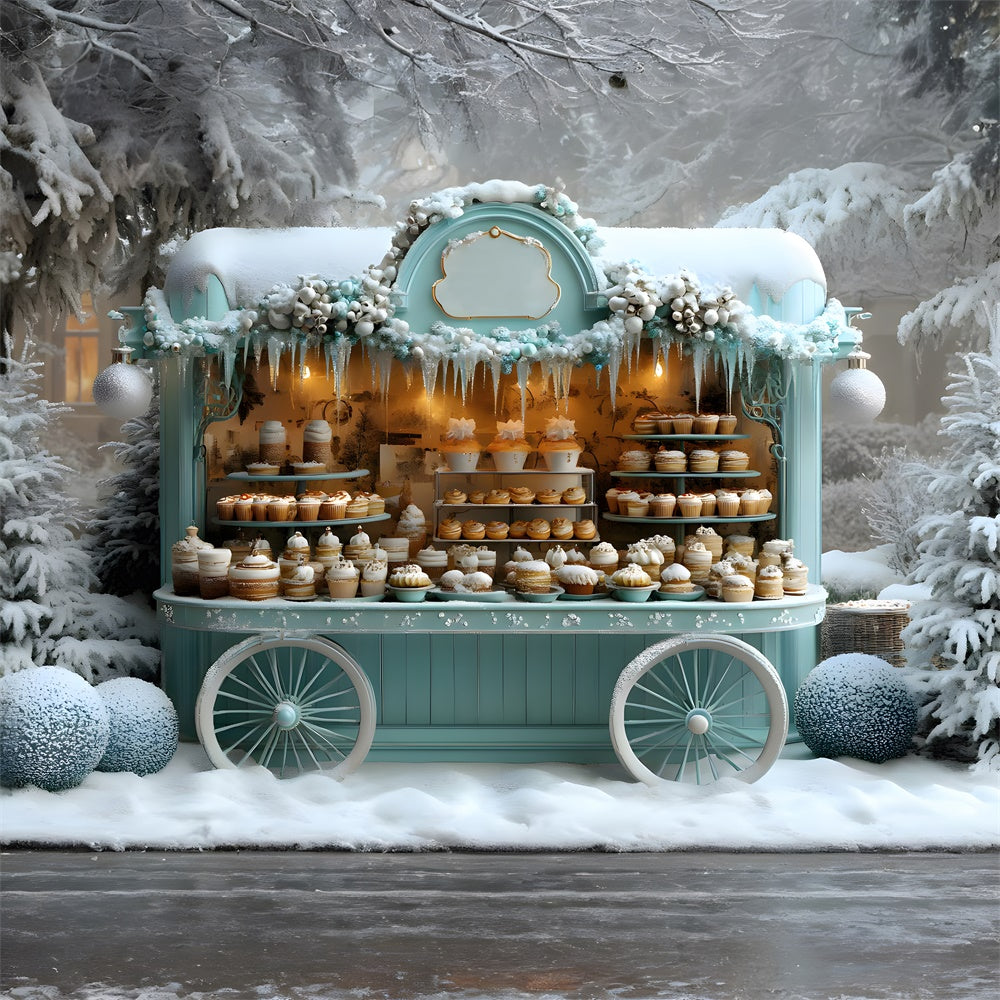 Christmas Ice Cream Cart Snow Backdrop UK RR8-46