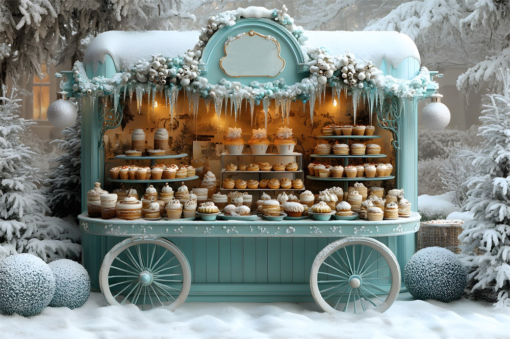 Christmas Ice Cream Cart Snow Backdrop UK RR8-46