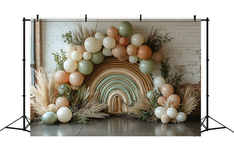 Soft Boho Rainbow and Balloon Backdrop UK RR8-460